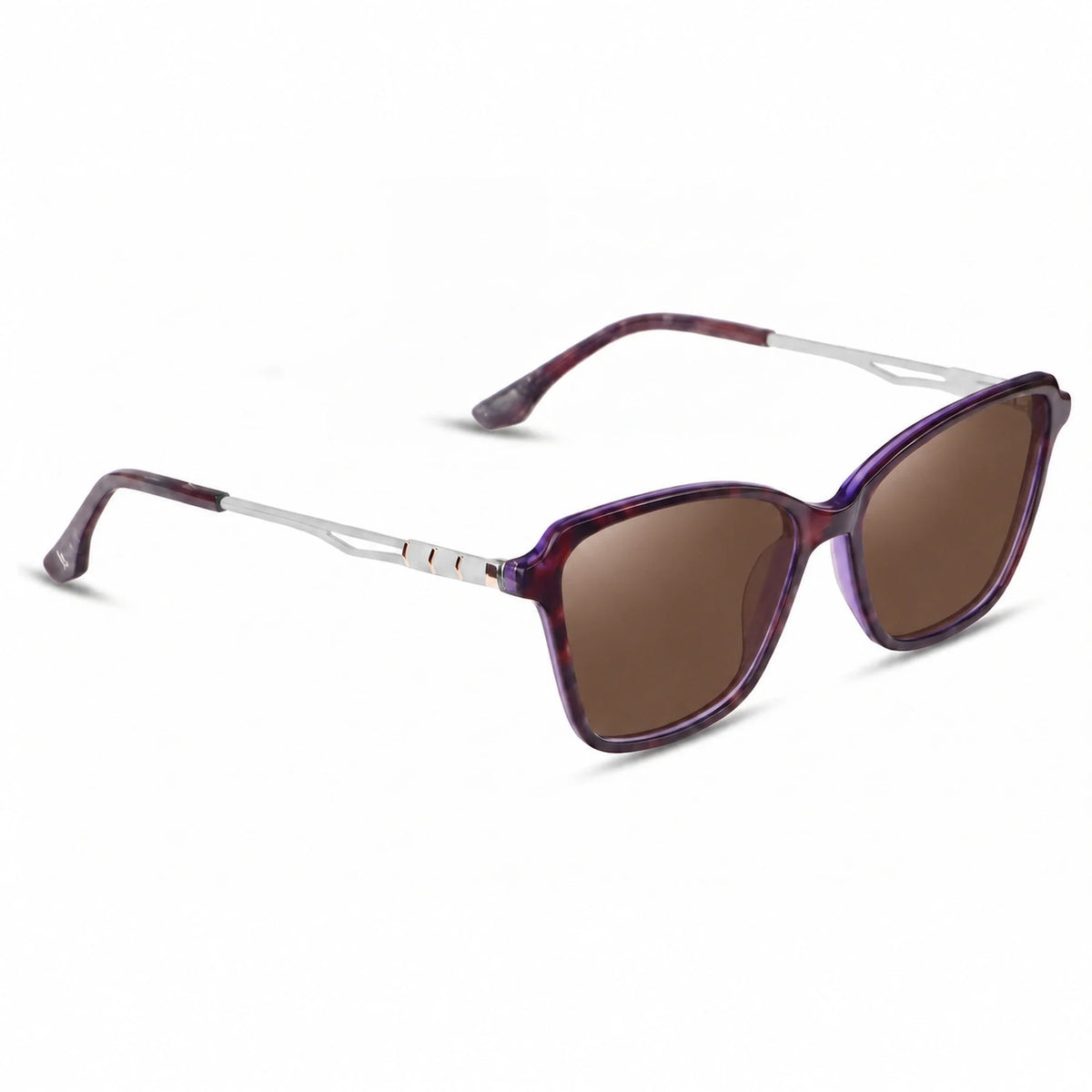 Lentes de sol Fiore 1006 Morado con cristal café polarizado UV400, vista en tres cuartos para mujer #color_cafe