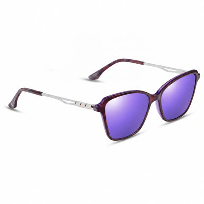 Lentes de sol Fiore 1006 Morado con cristal espejado morado polarizado UV400, vista en tres cuartos para mujer #color_espejado-morado