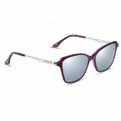 Lentes de sol Fiore 1006 Morado con cristal espejado silver polarizado UV400, vista en tres cuartos para mujer #color_espejado-silver