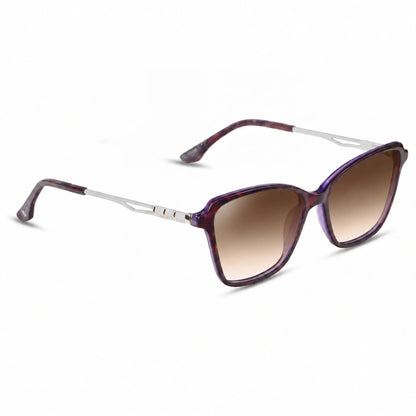 Lentes de sol Fiore 1006 Morado con cristal gradiente café polarizado UV400, vista en tres cuartos para mujer #color_gradiente-cafe