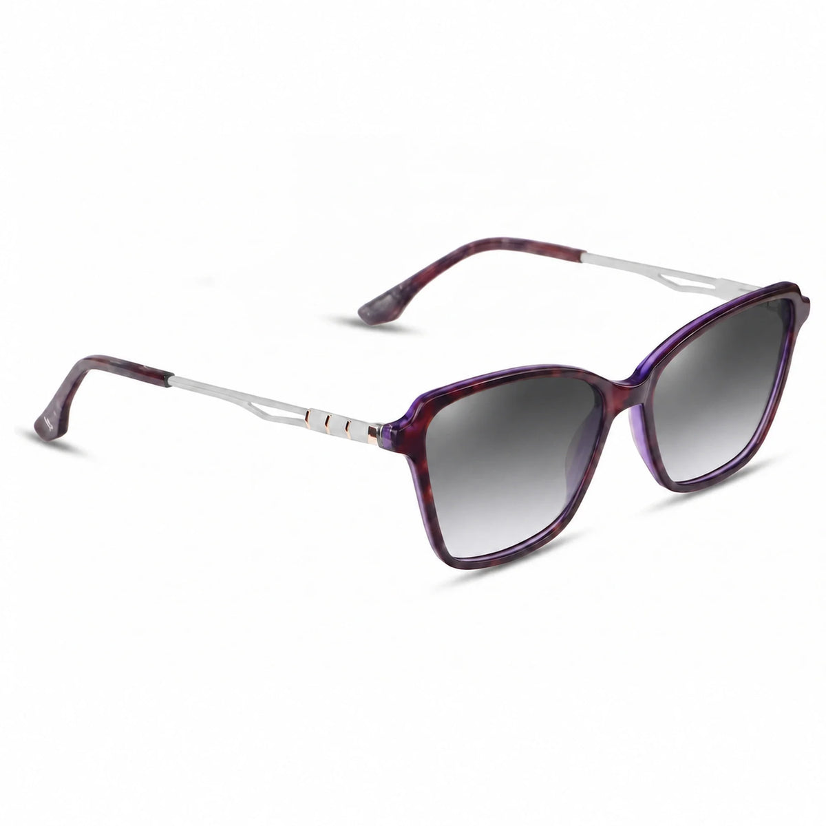 Lentes de sol Fiore 1006 Morado con cristal gradiente gris polarizado UV400, vista en tres cuartos para mujer #color_gradiente-gris