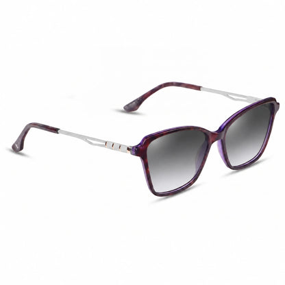 Lentes de sol Fiore 1006 Morado con cristal gradiente gris polarizado UV400, vista en tres cuartos para mujer #color_gradiente-gris