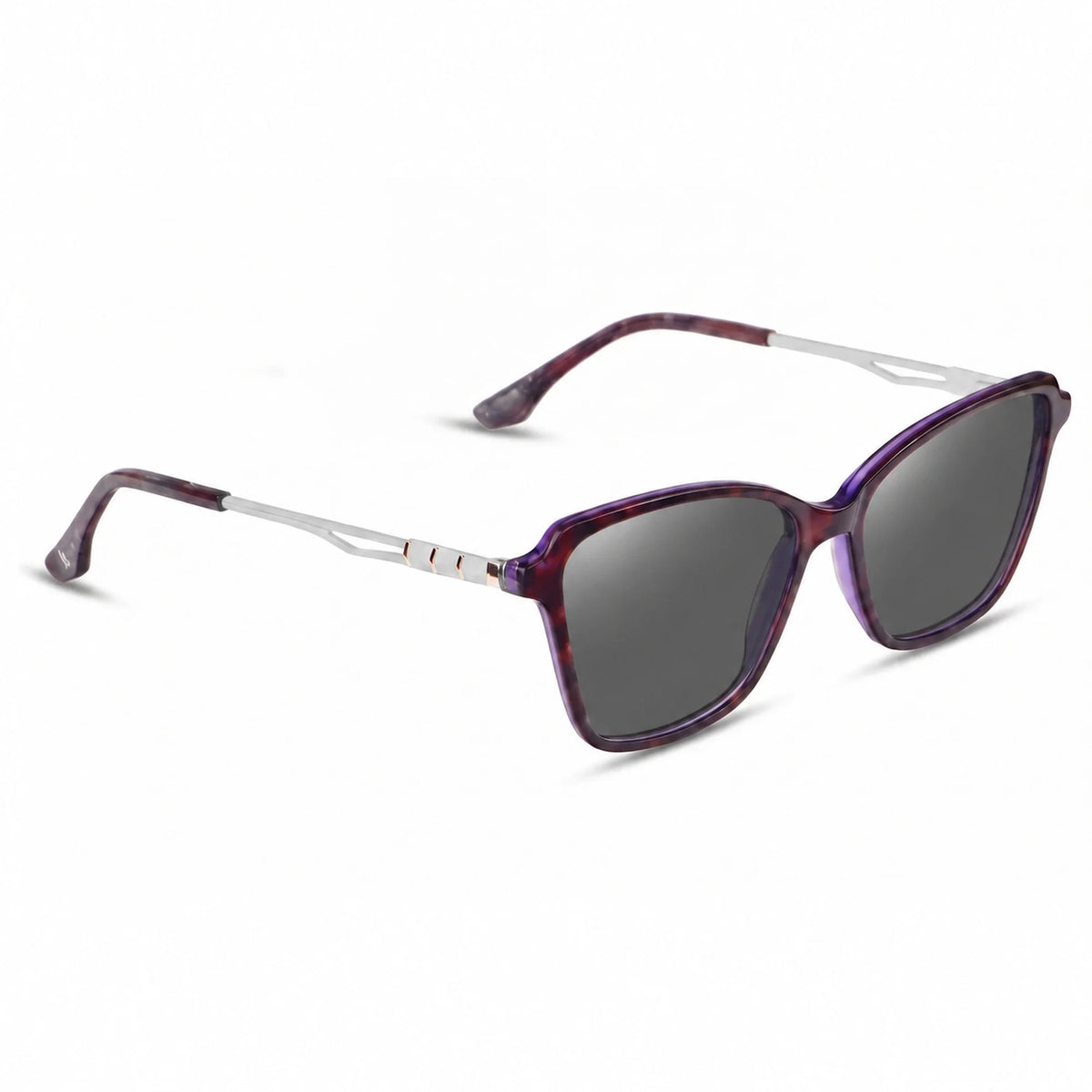 Lentes de sol Fiore 1006 Morado con cristal negro polarizado UV400, vista en tres cuartos para mujer #color_negro
