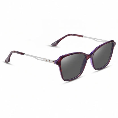 Lentes de sol Fiore 1006 Morado con cristal negro polarizado UV400, vista en tres cuartos para mujer #color_negro