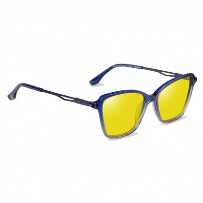 Lentes de sol Fiore 1006 Azul con cristal amarillo polarizado UV400, vista en tres cuartos para mujer #color_amarillo