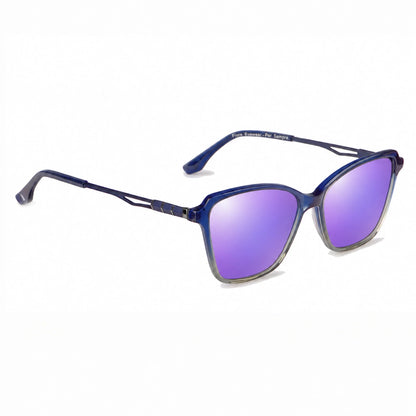 Lentes de sol Fiore 1006 Azul con cristal espejado morado polarizado UV400, vista en tres cuartos para mujer #color_espejado-morado