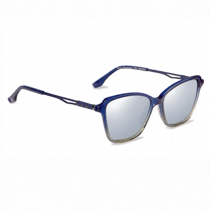 Lentes de sol Fiore 1006 Azul con cristal espejado silver polarizado UV400, vista en tres cuartos para mujer #color_espejado-silver
