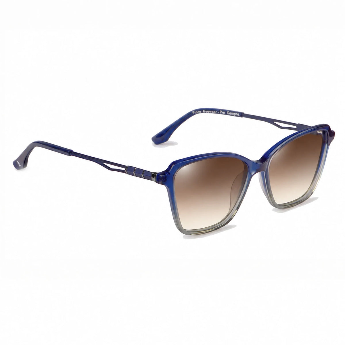 Lentes de sol Fiore 1006 Azul con cristal gradiente café polarizado UV400, vista en tres cuartos para mujer #color_gradiente-cafe