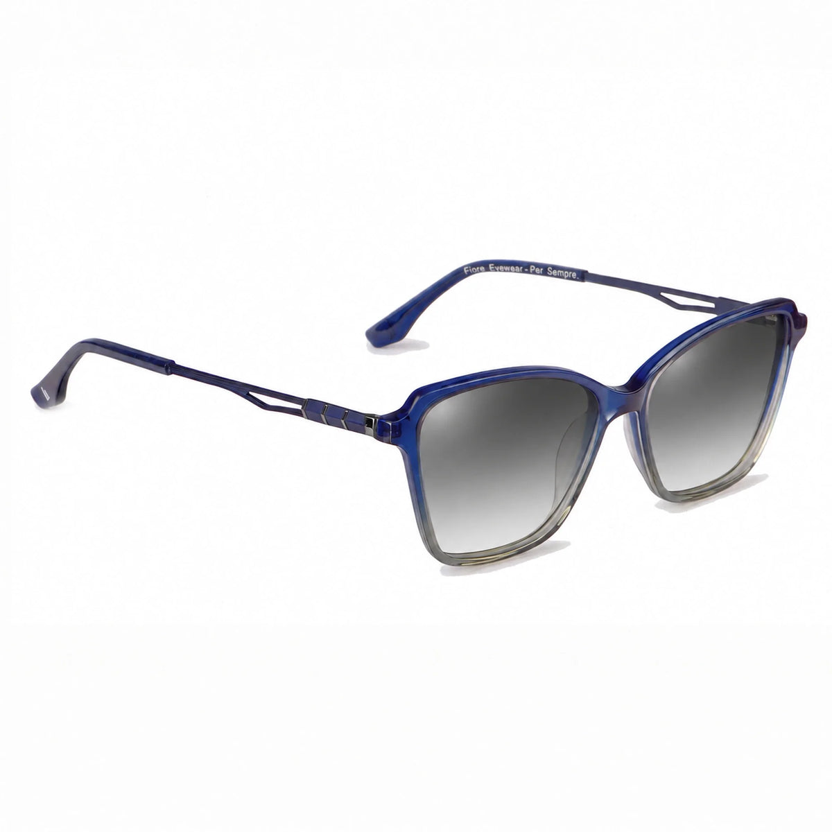 Lentes de sol Fiore 1006 Azul con cristal gradiente gris polarizado UV400, vista en tres cuartos para mujer #color_gradiente-gris