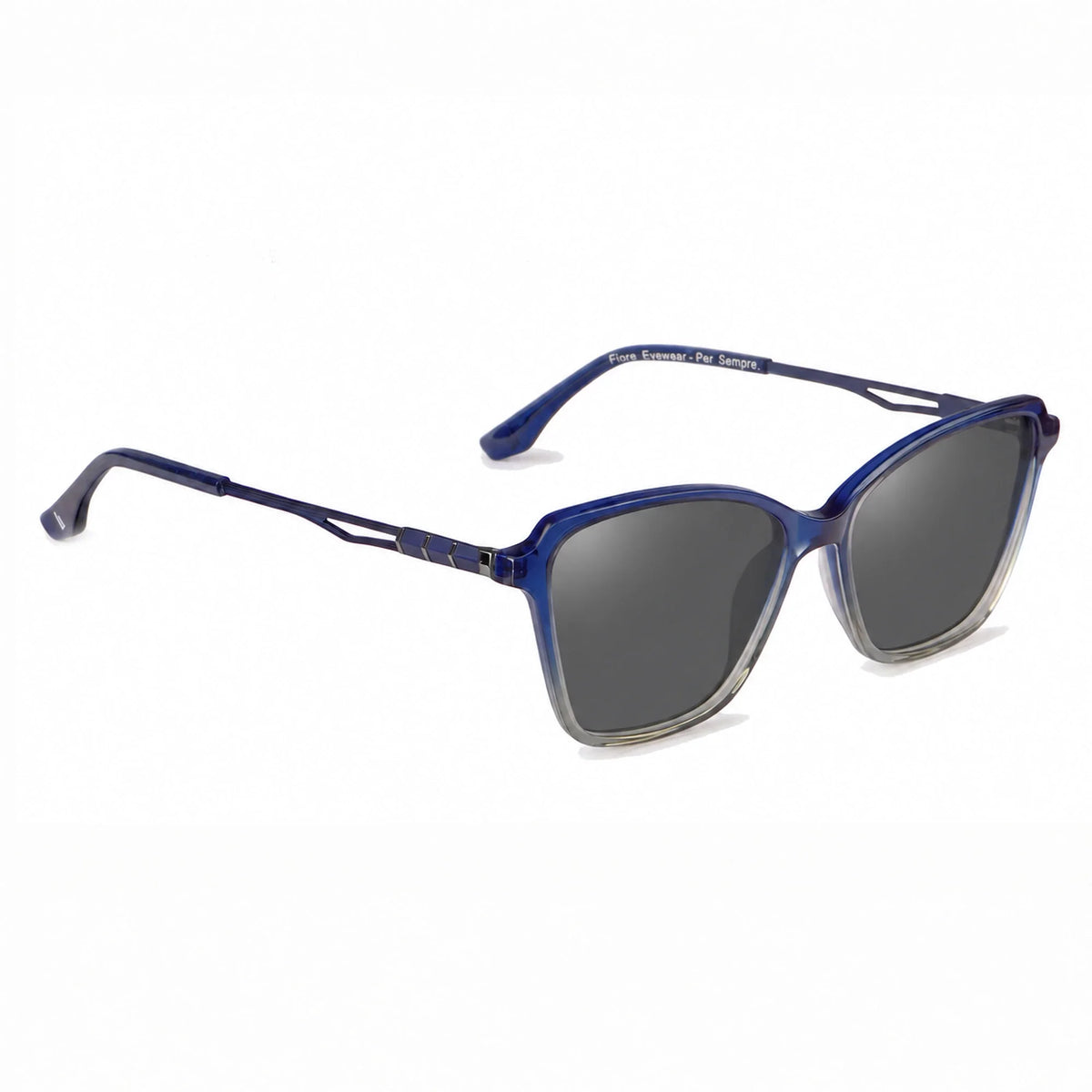 Lentes de sol Fiore 1006 Azul con cristal negro polarizado UV400, vista en tres cuartos para mujer #color_negro