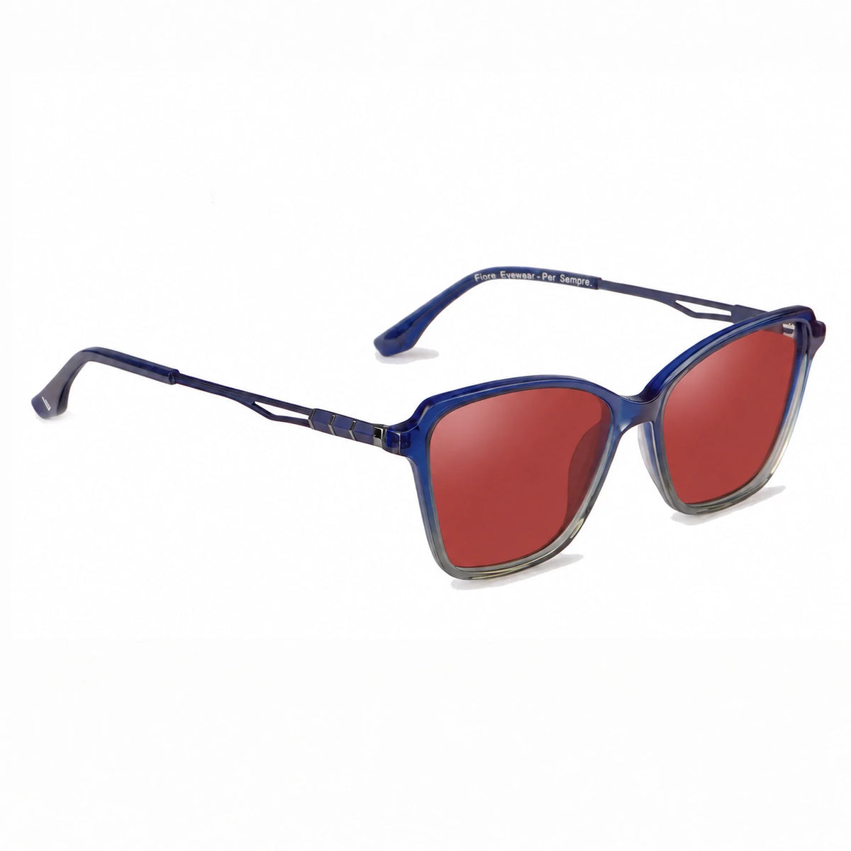 Lentes de sol Fiore 1006 Azul con cristal rojo polarizado UV400, vista en tres cuartos para mujer #color_rojo