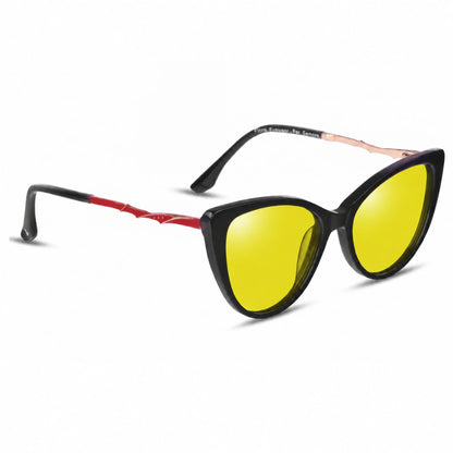 Lentes de sol Fiore 1010 Negro con cristal amarillo polarizado UV400, vista en tres cuartos para mujer #color_amarillo
