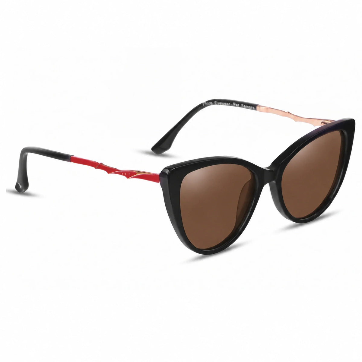 Lentes de sol Fiore 1010 Negro con cristal café polarizado UV400, vista en tres cuartos para mujer #color_cafe