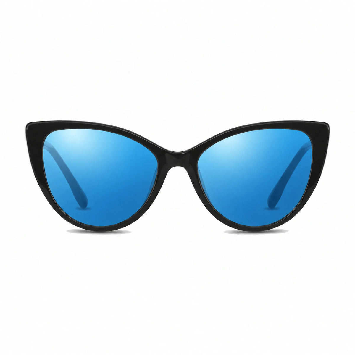 Lentes de sol Fiore 1010 Negro con cristal espejado azul polarizado UV400, vista frontal para mujer #color_espejado-azul #foto_frontal