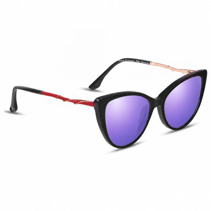 Lentes de sol Fiore 1010 Negro con cristal espejado morado polarizado UV400, vista en tres cuartos para mujer #color_espejado-morado