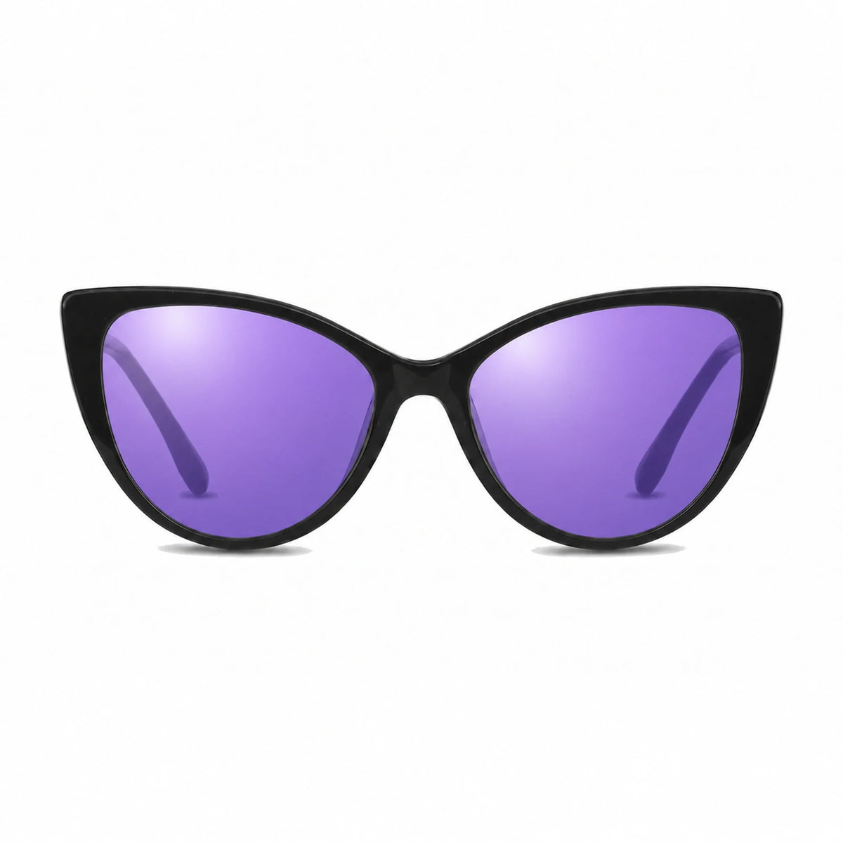 Lentes de sol Fiore 1010 Negro con cristal espejado morado polarizado UV400, vista frontal para mujer #color_espejado-morado #foto_frontal