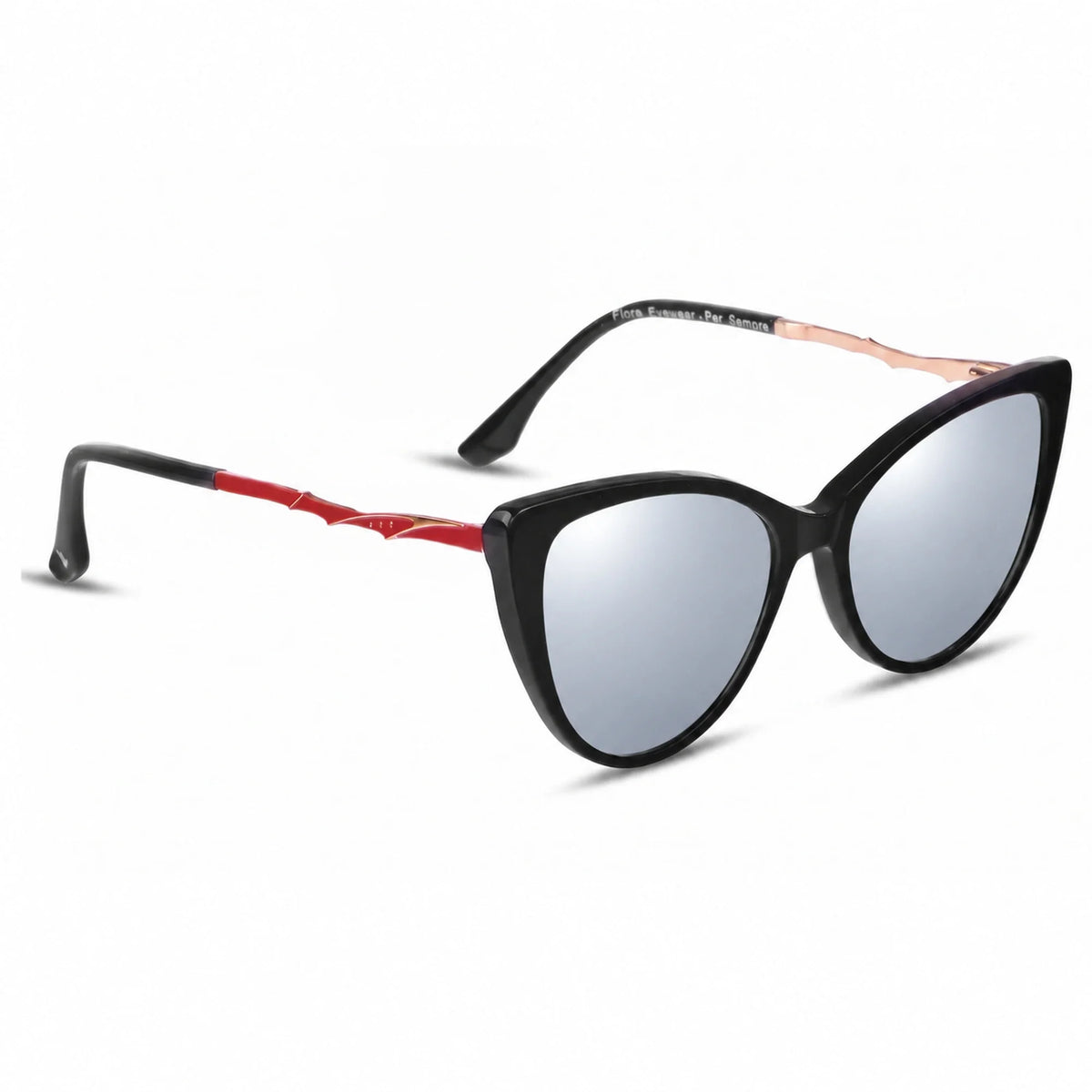 Lentes de sol Fiore 1010 Negro con cristal espejado silver polarizado UV400, vista en tres cuartos para mujer #color_espejado-silver