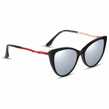 Lentes de sol Fiore 1010 Negro con cristal espejado silver polarizado UV400, vista en tres cuartos para mujer #color_espejado-silver