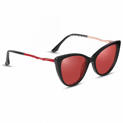 Lentes de sol Fiore 1010 Negro con cristal rojo polarizado UV400, vista en tres cuartos para mujer #color_rojo