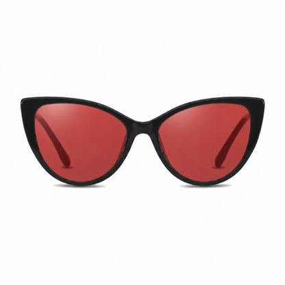 Lentes de sol Fiore 1010 Negro con cristal rojo polarizado UV400, vista frontal para mujer #color_rojo #foto_frontal