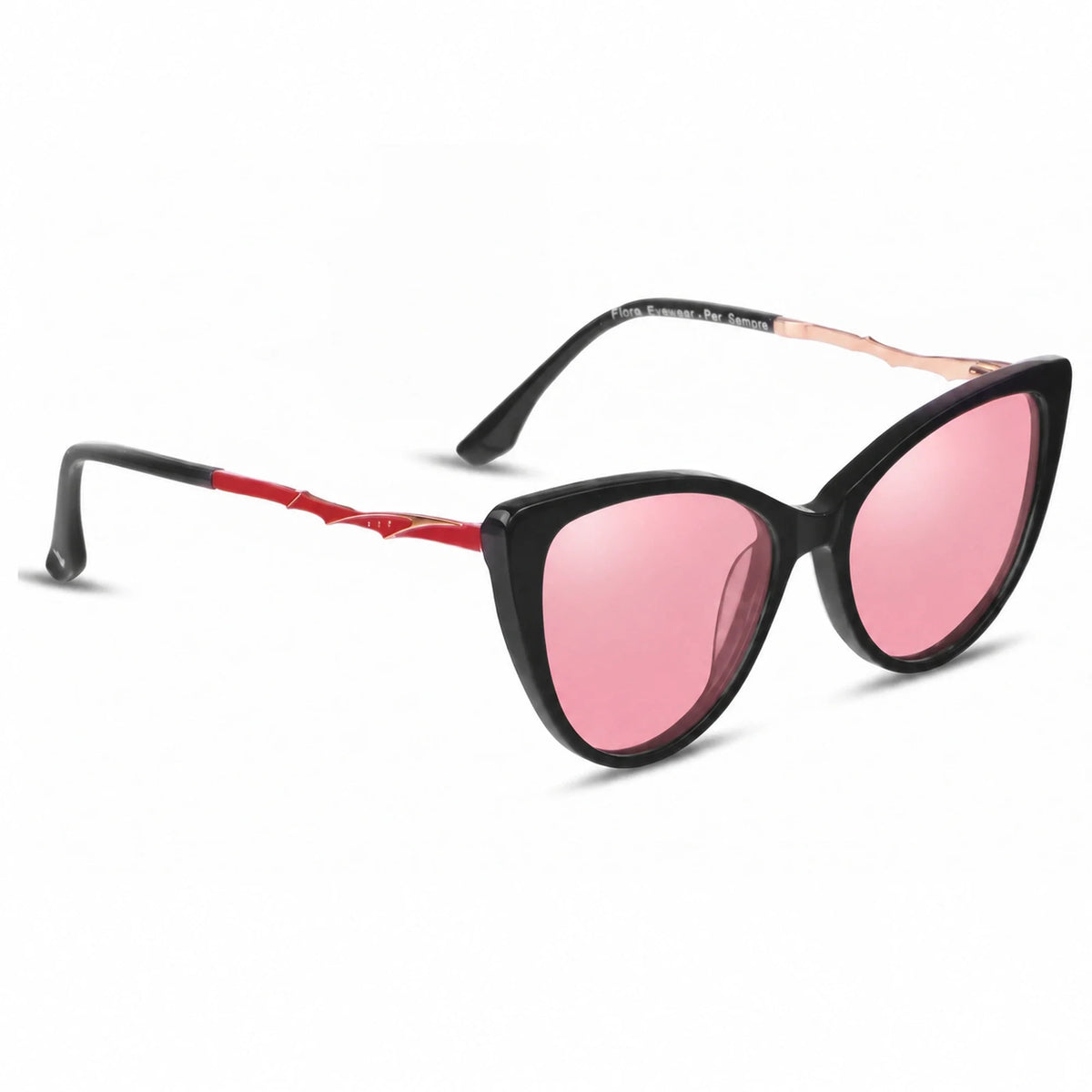 Lentes de sol Fiore 1010 Negro con cristal rosado polarizado UV400, vista en tres cuartos para mujer #color_rosado