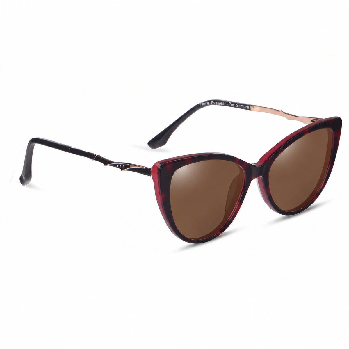 Lentes de sol Fiore 1010 Rojo con cristal café polarizado UV400, vista en tres cuartos para mujer #color_cafe