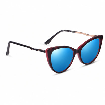 Lentes de sol Fiore 1010 Rojo con cristal espejado azul polarizado UV400, vista en tres cuartos para mujer #color_espejado-azul