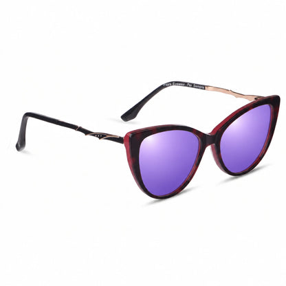 Lentes de sol Fiore 1010 Rojo con cristal espejado morado polarizado UV400, vista en tres cuartos para mujer #color_espejado-morado