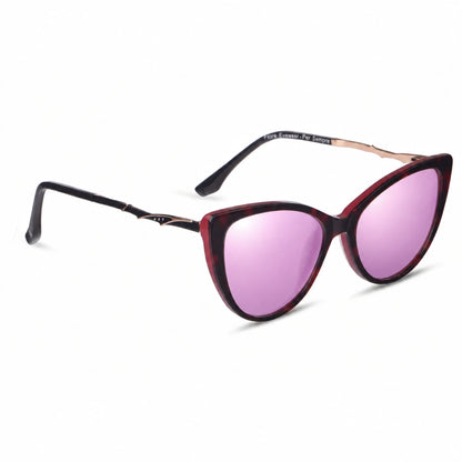 Lentes de sol Fiore 1010 Rojo con cristal espejado rosado polarizado UV400, vista en tres cuartos para mujer #color_espejado-rosado