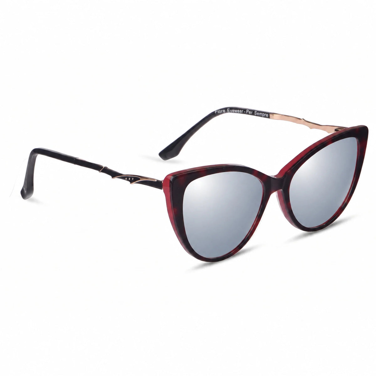 Lentes de sol Fiore 1010 Rojo con cristal espejado silver polarizado UV400, vista en tres cuartos para mujer #color_espejado-silver