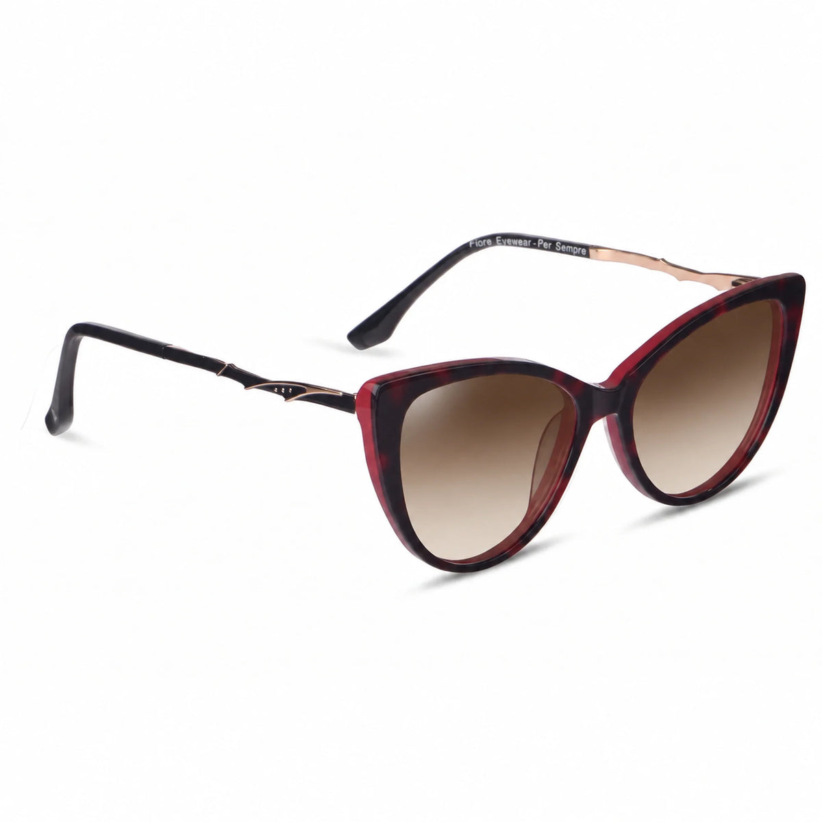 Lentes de sol Fiore 1010 Rojo con cristal gradiente café polarizado UV400, vista en tres cuartos para mujer #color_gradiente-cafe