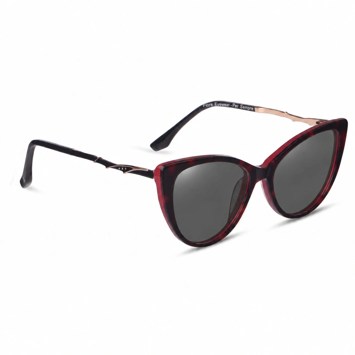 Lentes de sol Fiore 1010 Rojo con cristal negro polarizado UV400, vista en tres cuartos para mujer #color_negro