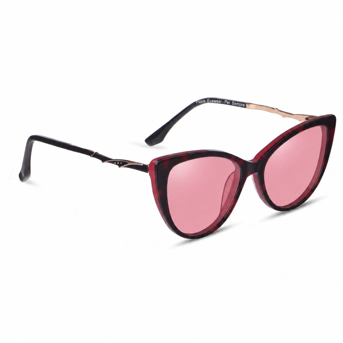 Lentes de sol Fiore 1010 Rojo con cristal rosado polarizado UV400, vista en tres cuartos para mujer #color_rosado