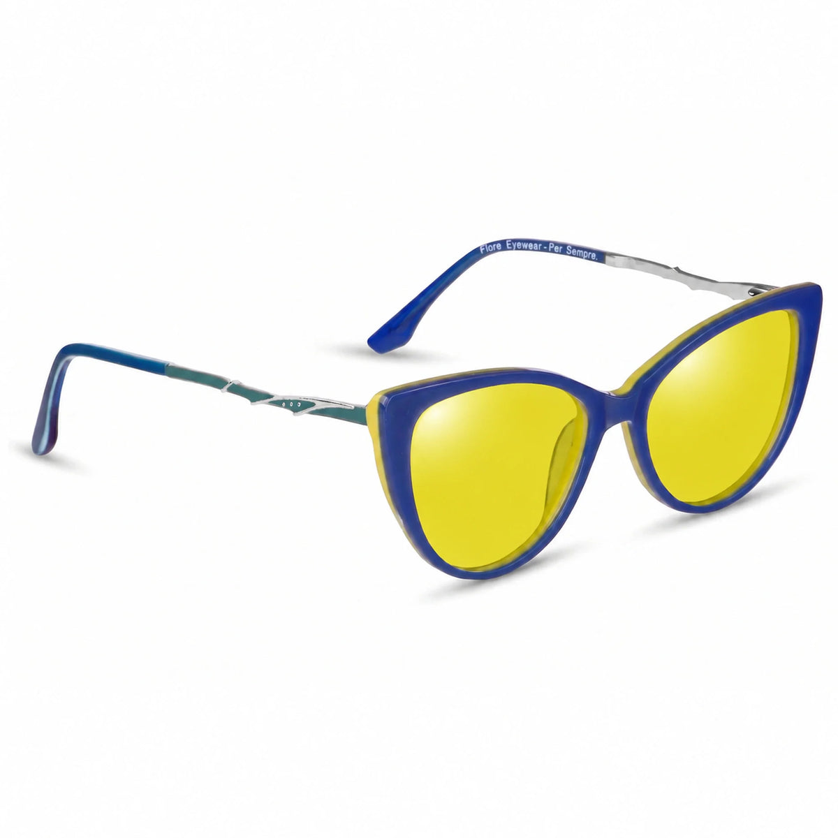 Lentes de sol Fiore 1010 Verde con cristal amarillo polarizado UV400, vista en tres cuartos para mujer #color_amarillo