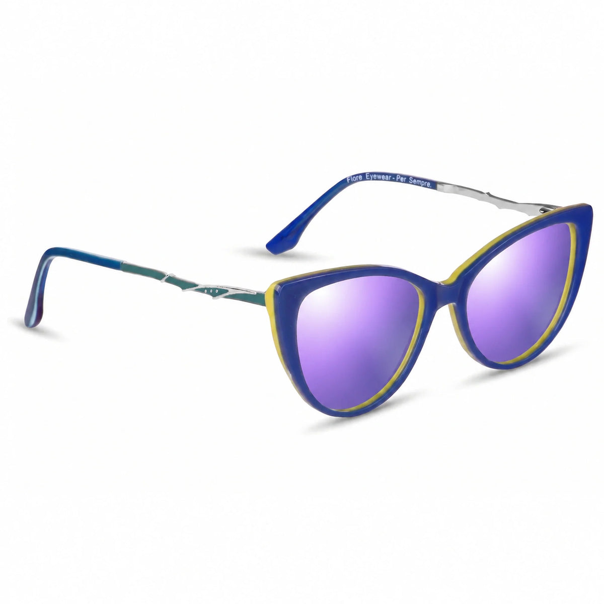 Lentes de sol Fiore 1010 Verde con cristal espejado morado polarizado UV400, vista en tres cuartos para mujer #color_espejado-morado