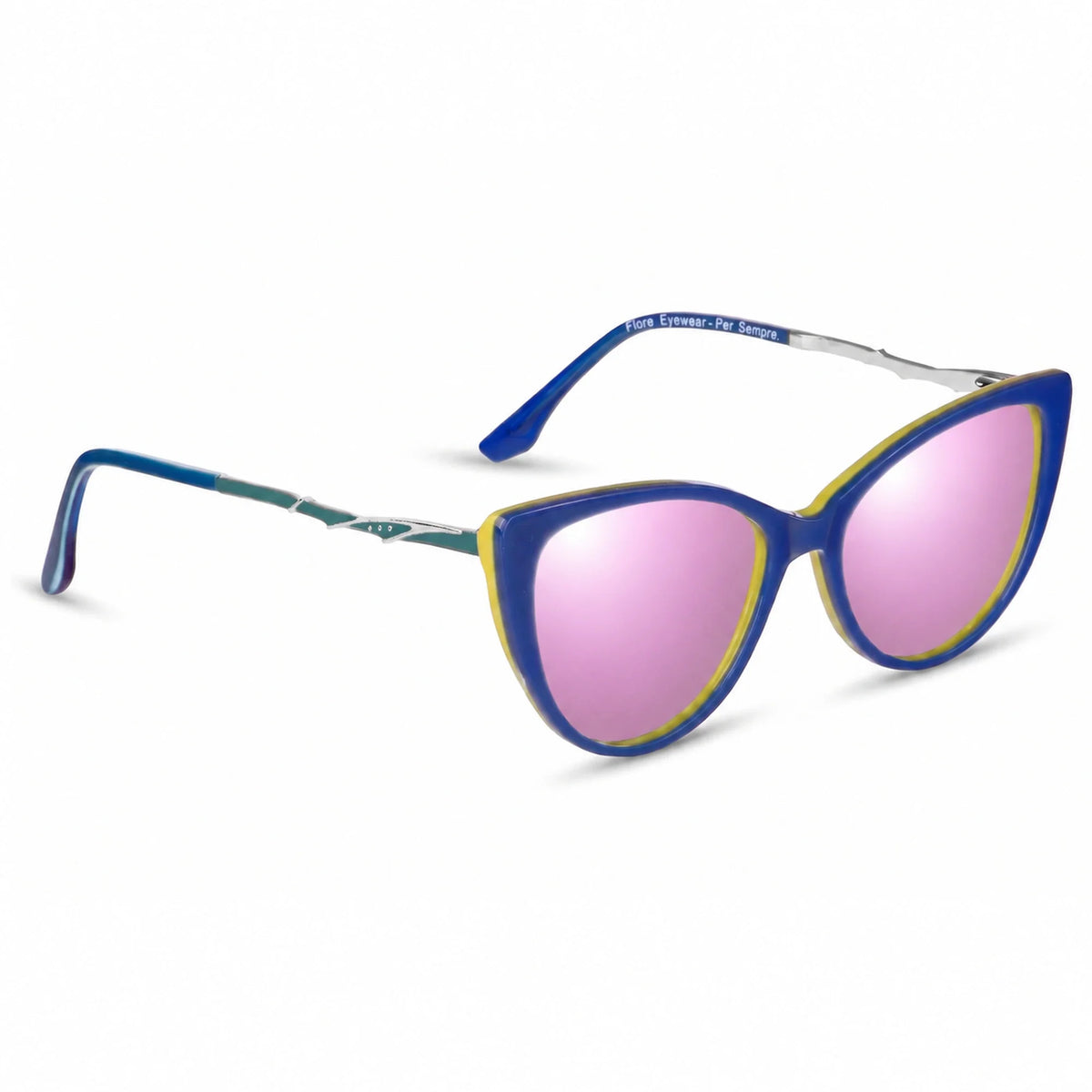 Lentes de sol Fiore 1010 Verde con cristal espejado rosado polarizado UV400, vista en tres cuartos para mujer #color_espejado-rosado