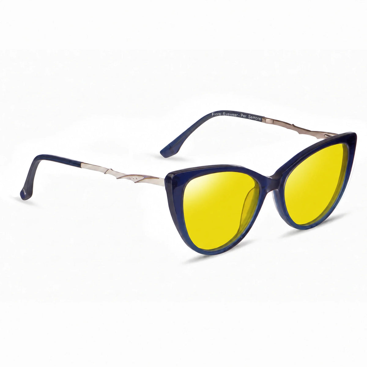 Lentes de sol Fiore 1010 Azul con cristal amarillo polarizado UV400, vista en tres cuartos para mujer #color_amarillo