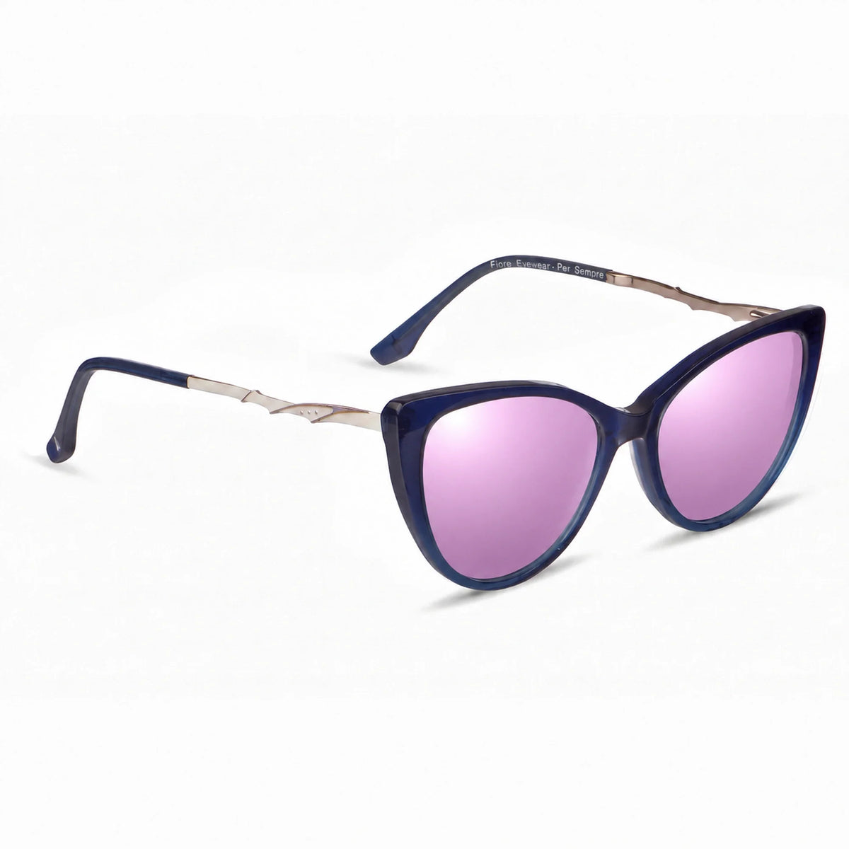 Lentes de sol Fiore 1010 Azul con cristal espejado rosado polarizado UV400, vista en tres cuartos para mujer #color_espejado-rosado