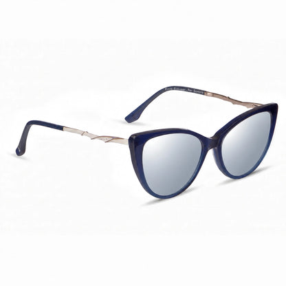 Lentes de sol Fiore 1010 Azul con cristal espejado silver polarizado UV400, vista en tres cuartos para mujer #color_espejado-silver