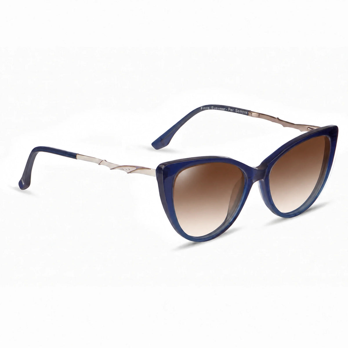 Lentes de sol Fiore 1010 Azul con cristal gradiente café polarizado UV400, vista en tres cuartos para mujer #color_gradiente-cafe