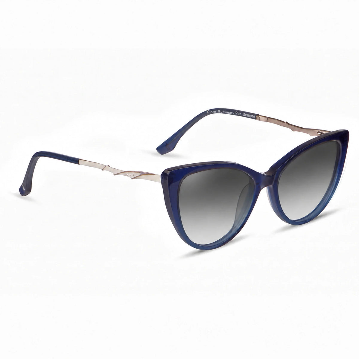 Lentes de sol Fiore 1010 Azul con cristal gradiente gris polarizado UV400, vista en tres cuartos para mujer #color_gradiente-gris