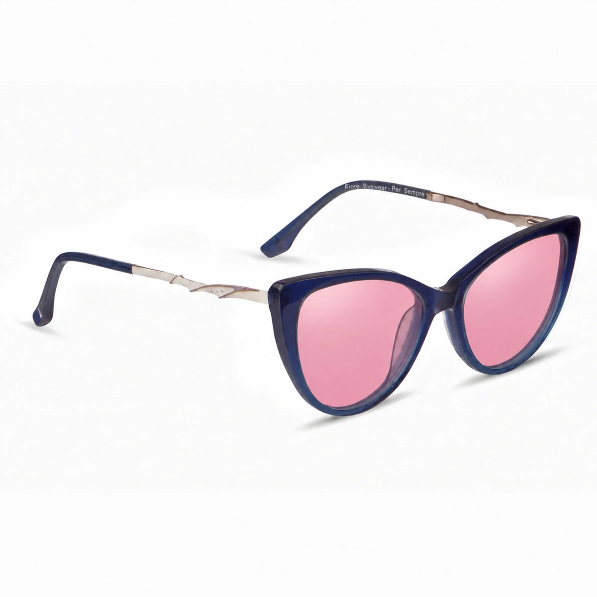 Lentes de sol Fiore 1010 Azul con cristal rosado polarizado UV400, vista en tres cuartos para mujer #color_rosado