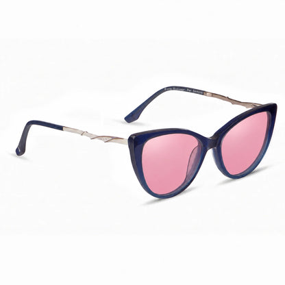 Lentes de sol Fiore 1010 Azul con cristal rosado polarizado UV400, vista en tres cuartos para mujer #color_rosado