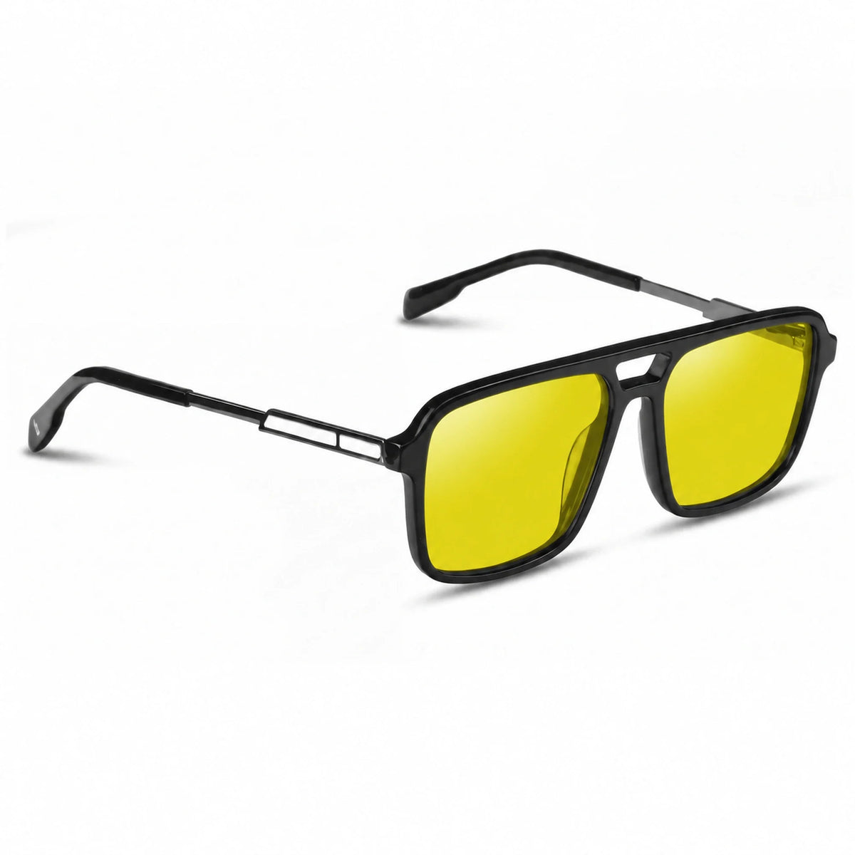 Lentes de sol Fiore 1014 Negro con cristal amarillo polarizado UV400, vista en tres cuartos para hombre y mujer #color_amarillo
