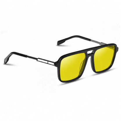 Lentes de sol Fiore 1014 Negro con cristal amarillo polarizado UV400, vista en tres cuartos para hombre y mujer #color_amarillo