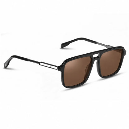 Lentes de sol Fiore 1014 Negro con cristal café polarizado UV400, vista en tres cuartos para hombre y mujer #color_cafe