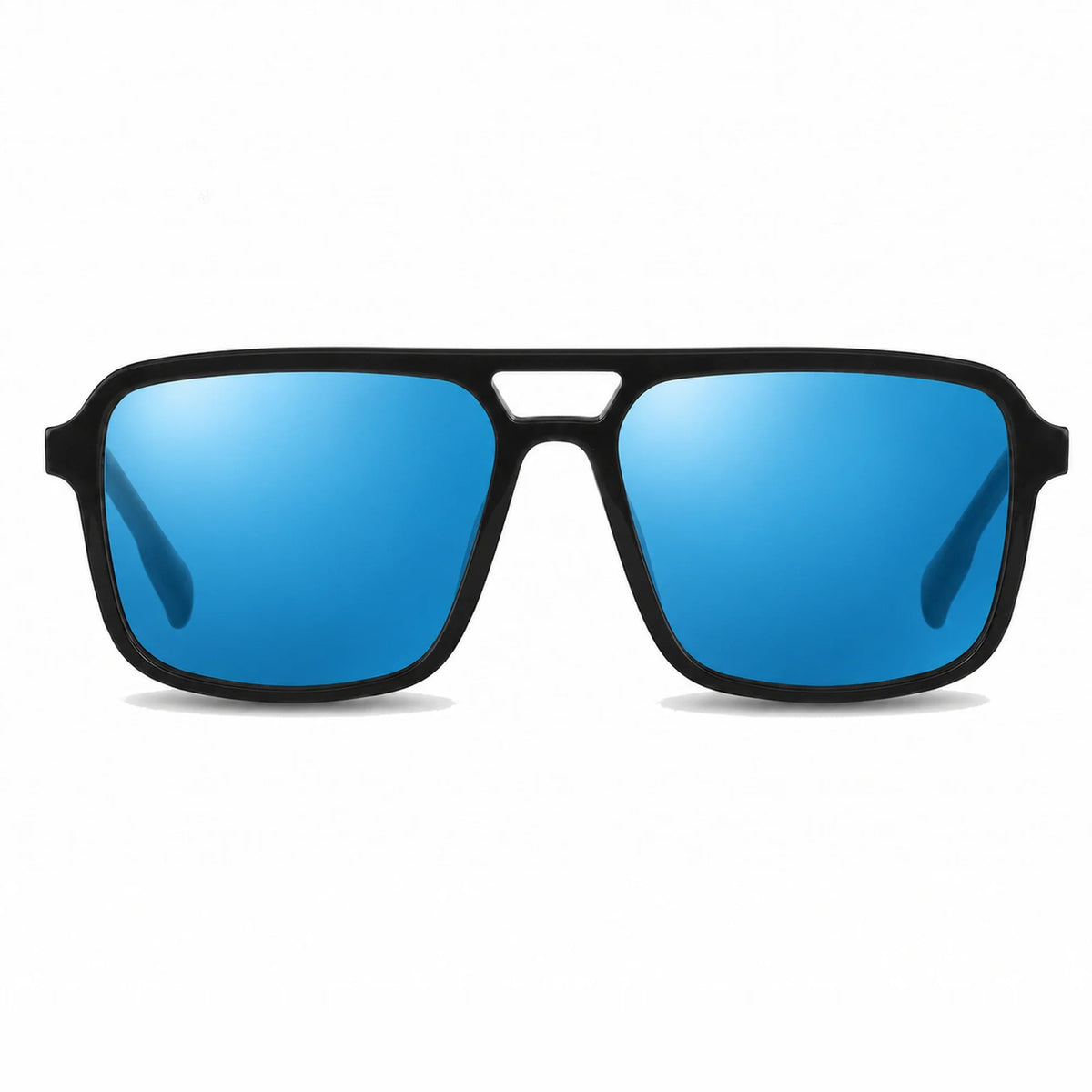 Lentes de sol Fiore 1014 Negro con cristal espejado azul polarizado UV400, vista frontal para hombre y mujer #color_espejado-azul #foto_frontal