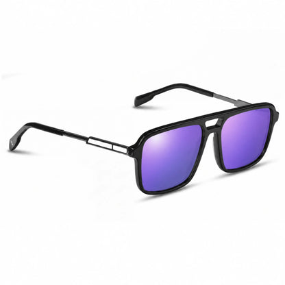 Lentes de sol Fiore 1014 Negro con cristal espejado morado polarizado UV400, vista en tres cuartos para hombre y mujer #color_espejado-morado