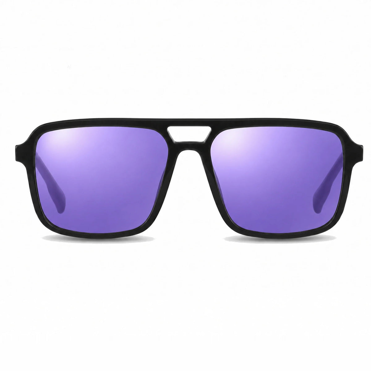 Lentes de sol Fiore 1014 Negro con cristal espejado morado polarizado UV400, vista frontal para hombre y mujer #color_espejado-morado #foto_frontal