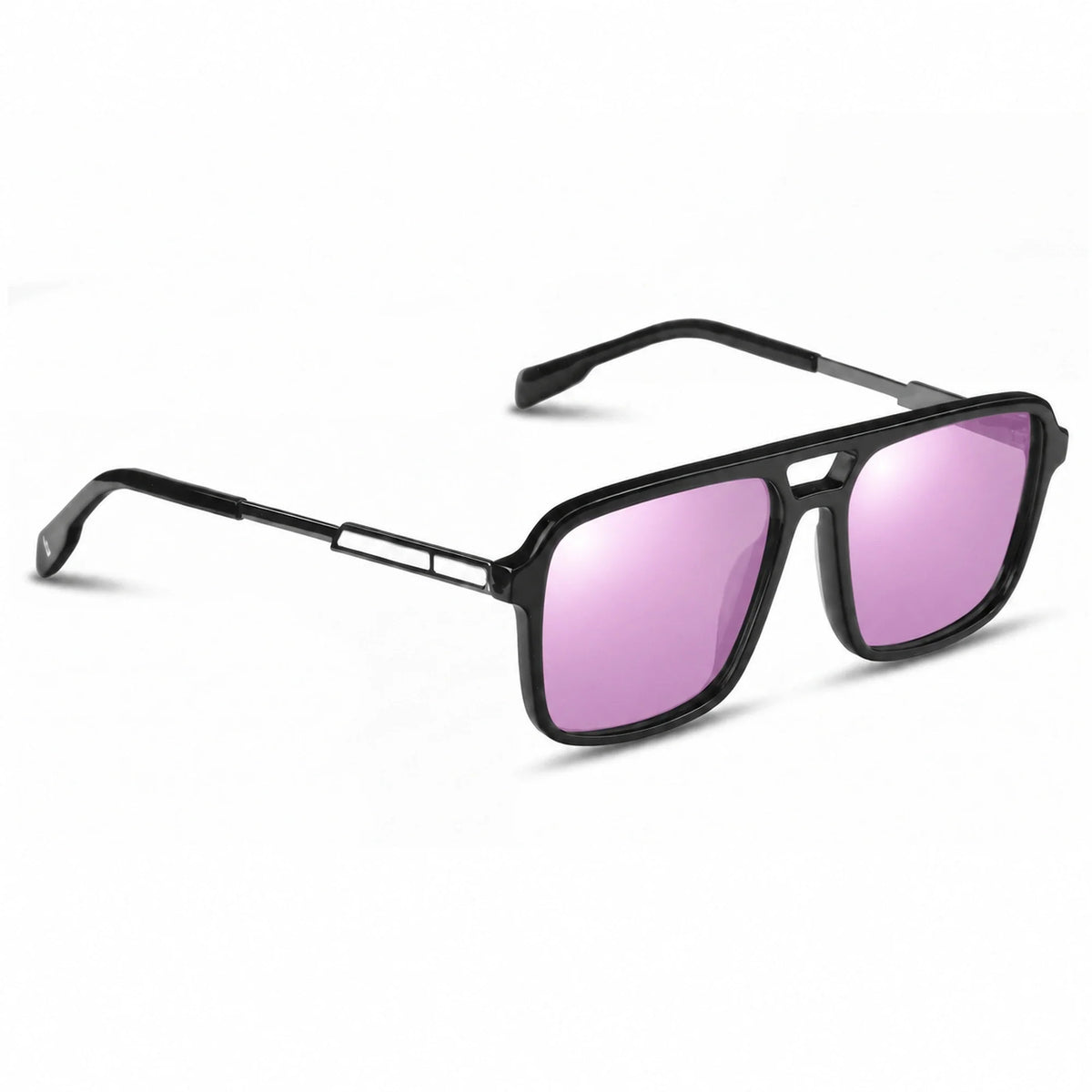 Lentes de sol Fiore 1014 Negro con cristal espejado rosado polarizado UV400, vista en tres cuartos para hombre y mujer #color_espejado-rosado